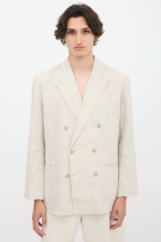 Beams Plus Vaporize Beige Linen Double Breasted Blazer