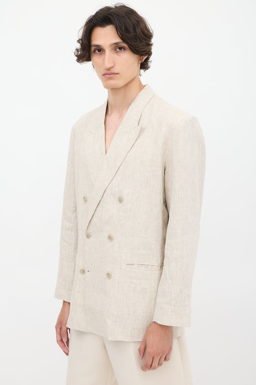 Beams Plus Vaporize Beige Linen Double Breasted Blazer