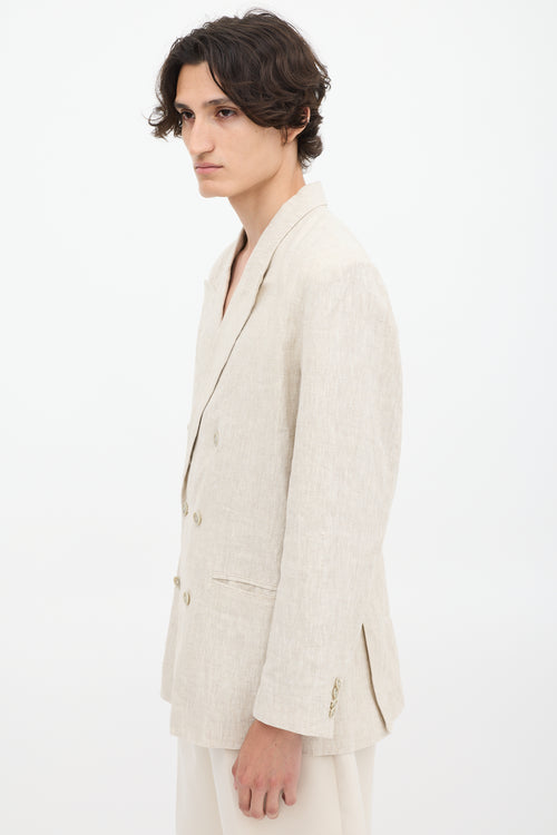 Beams Plus Vaporize Beige Linen Double Breasted Blazer