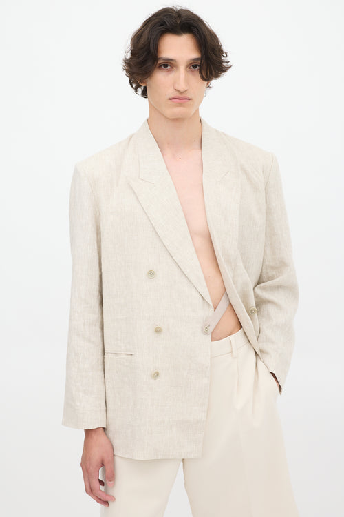 Beams Plus Vaporize Beige Linen Double Breasted Blazer