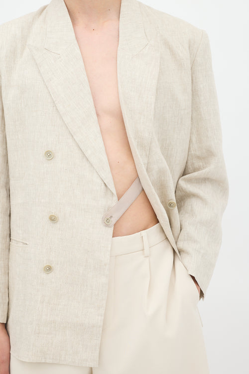 Beams Plus Vaporize Beige Linen Double Breasted Blazer