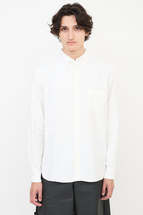 Beams Plus White Cotton One Pocket Shirt