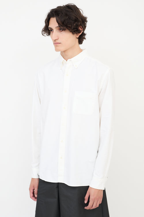 Beams Plus White Cotton One Pocket Shirt