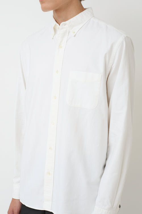 Beams Plus White Cotton One Pocket Shirt