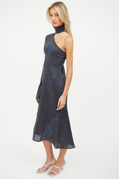 Beaufille Navy 
White One Shoulder Dress