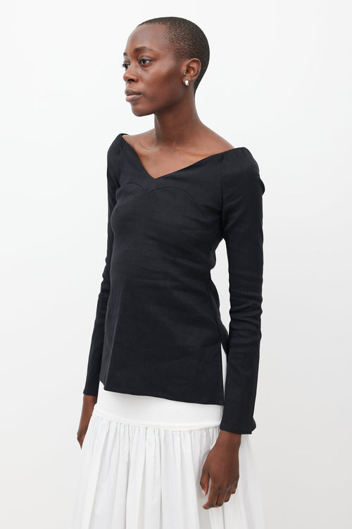 Beaufille Black Bia V-Neck Top