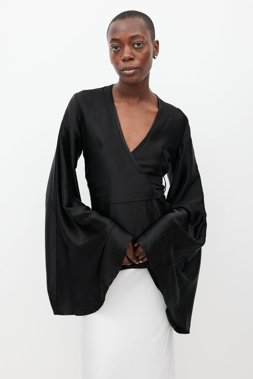 Beaufille Black Capella Satin Wrap Top