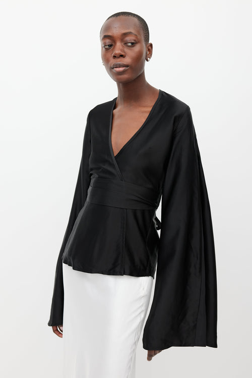 Beaufille Black Capella Satin Wrap Top