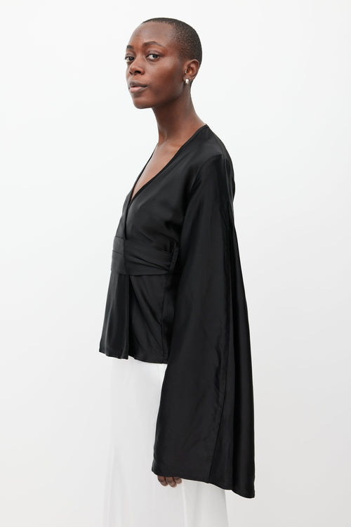 Beaufille Black Capella Satin Wrap Top