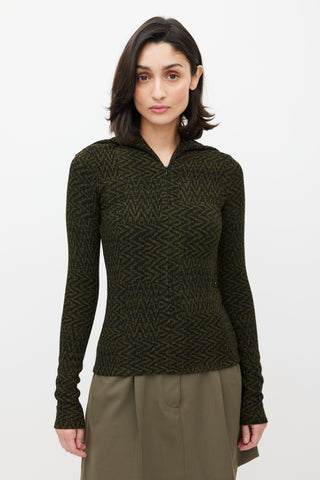 Beaufille Black 
Green Chevron Knit Bernini Top