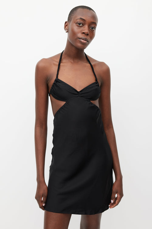 Beaufille Black Hera Halter Satin Dress