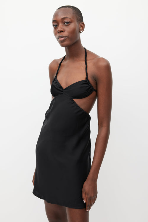 Beaufille Black Hera Halter Satin Dress