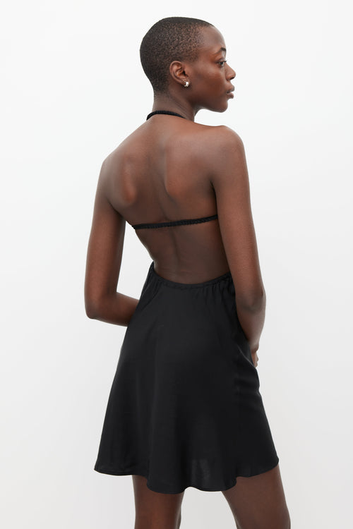 Beaufille Black Hera Halter Satin Dress