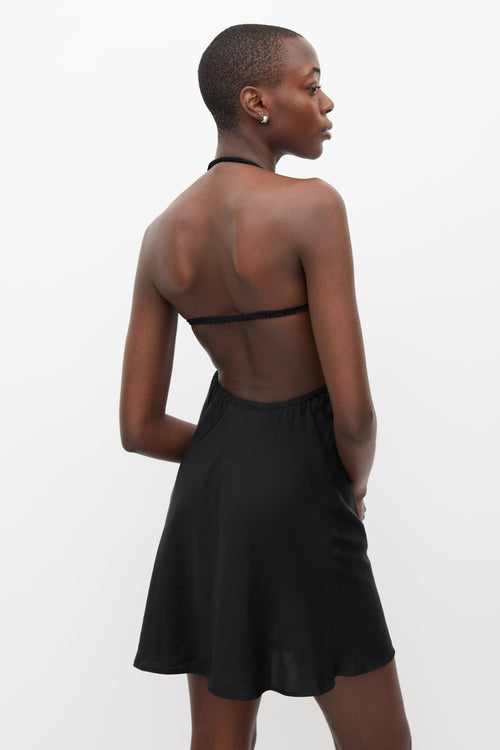 Beaufille Black Hera Halter Satin Dress