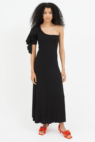 Beaufille Black Ribbed Gathered One Shoulder Dress