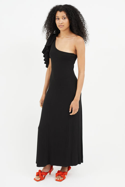 Beaufille Black Ribbed Gathered One Shoulder Dress