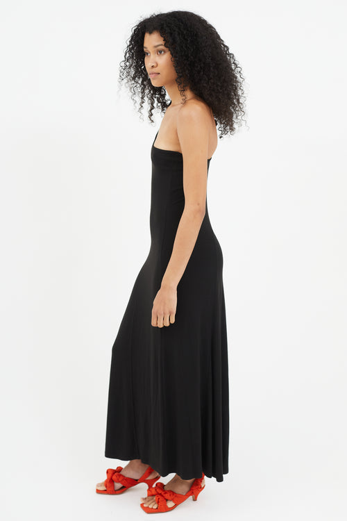 Beaufille Black Ribbed Gathered One Shoulder Dress