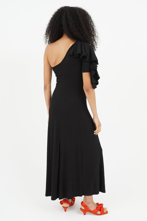 Beaufille Black Ribbed Gathered One Shoulder Dress