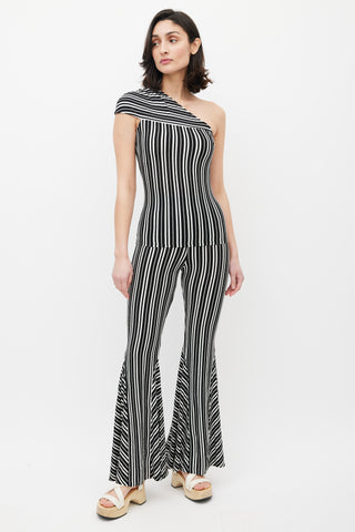 Beaufille Black 
White Mensa Stripe One Shoulder Top