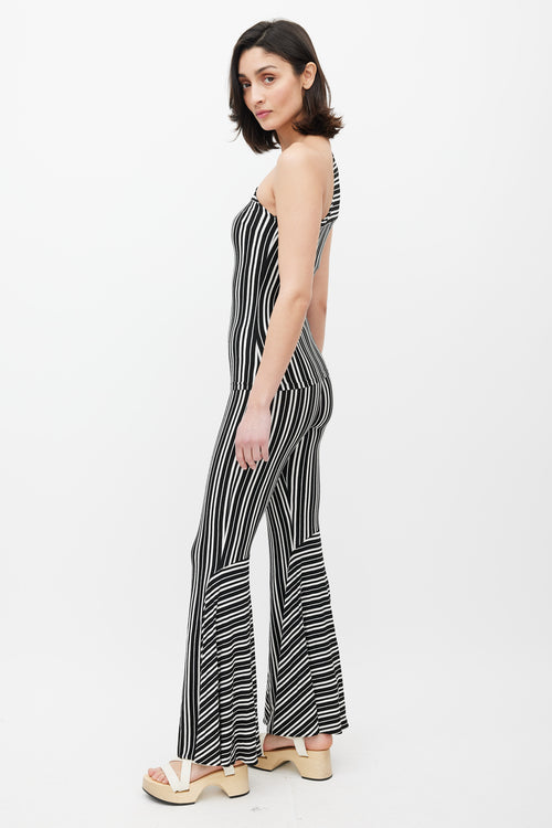 Beaufille Black 
White Mensa Stripe One Shoulder Top