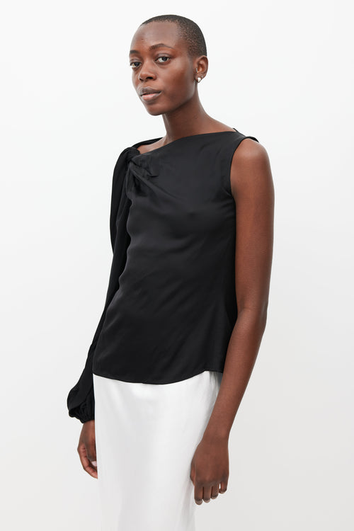 Beaufille Black Zeppelin Satin Knotted Top