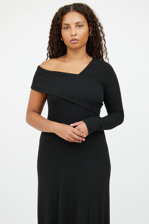 Beaufille Black Ribbed One Shoulder Dress