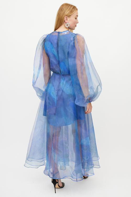 Beaufille Blue 
Multicolour Floral Layered Tulle Dress