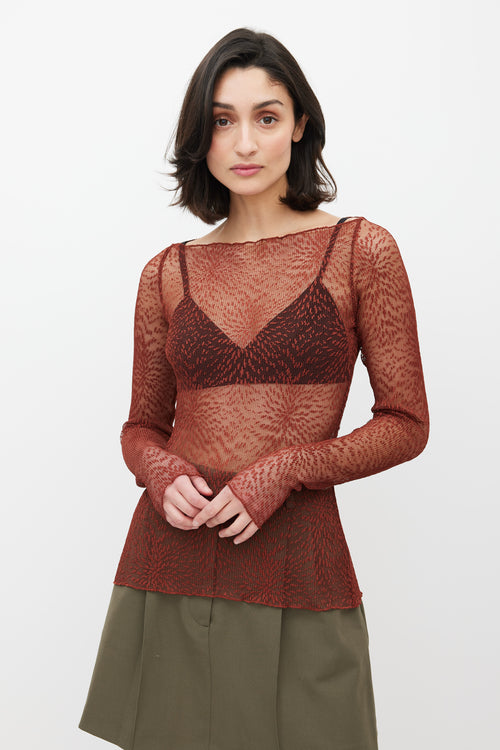 Beaufille Brown Semi Sheer Pleated Cardew Top