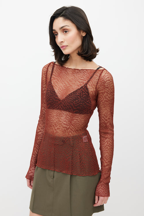 Beaufille Brown Semi Sheer Pleated Cardew Top