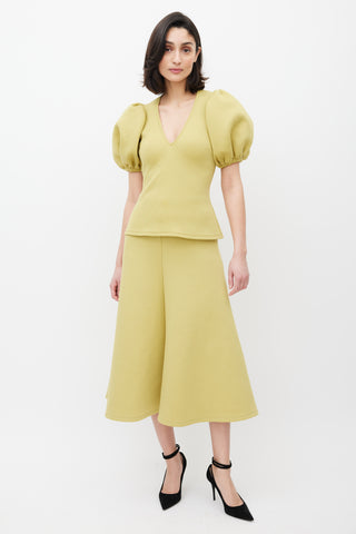 Beaufille Chartreuse Yellow Neoprene Rieu Puff Blouse