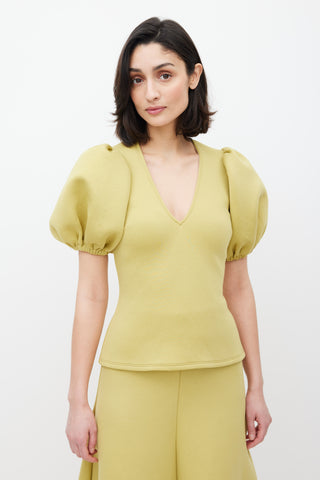 Beaufille Chartreuse Yellow Neoprene Rieu Puff Blouse