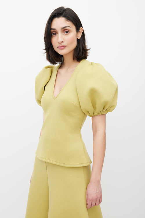 Beaufille Chartreuse Yellow Neoprene Rieu Puff Blouse