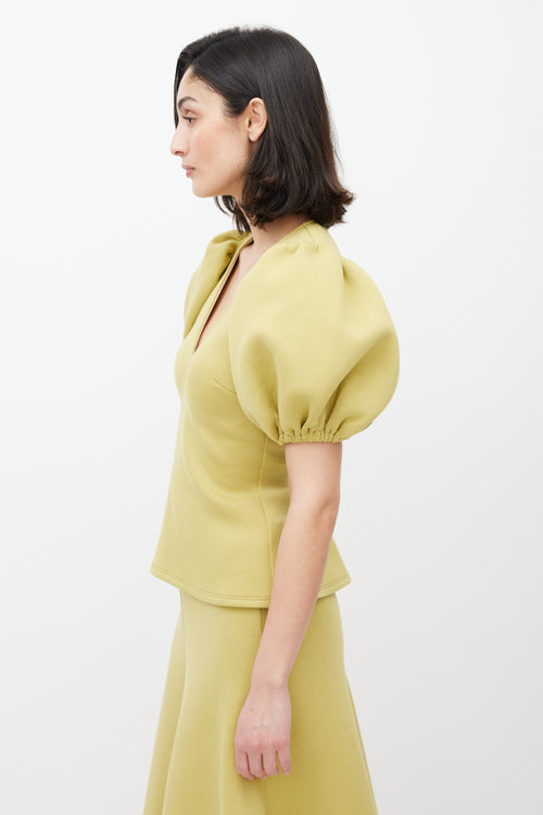 Beaufille Chartreuse Yellow Neoprene Rieu Puff Blouse