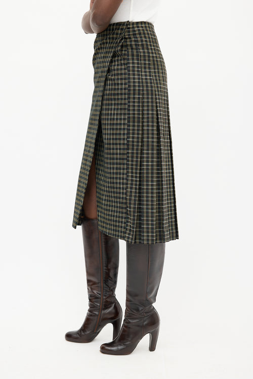 Beaufille Green 
Multi Plaid Kari Midi Skirt