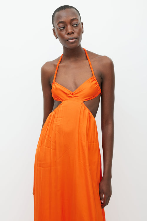 Beaufille Orange Alina Satin Halter Dress