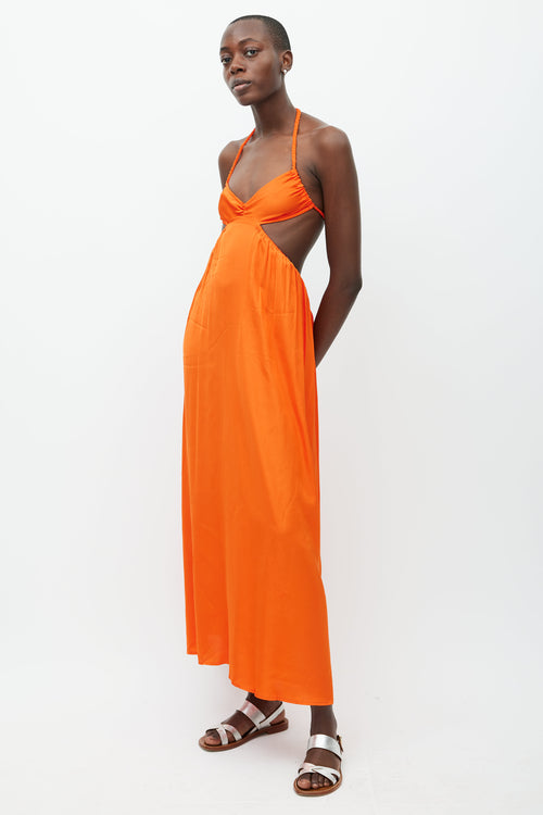 Beaufille Orange Alina Satin Halter Dress