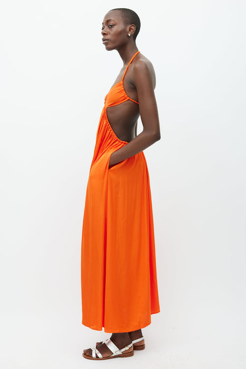 Beaufille Orange Alina Satin Halter Dress