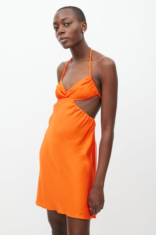 Beaufille Orange Hera Satin Halter Dress