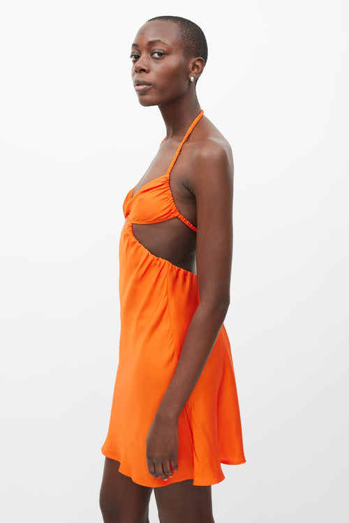 Beaufille Orange Hera Satin Halter Dress