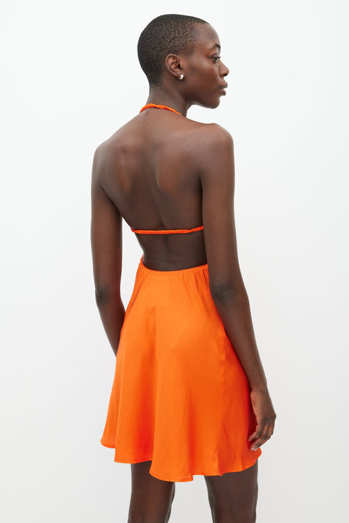 Beaufille Orange Hera Satin Halter Dress