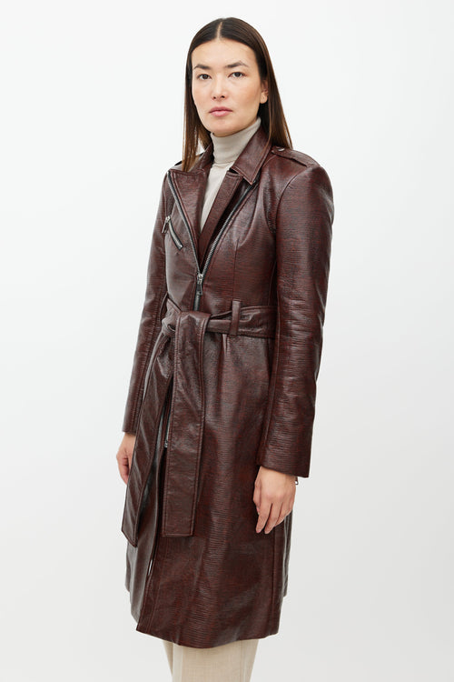 Beaufille Red Embossed Faux Leather Coat