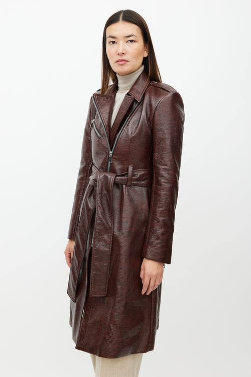 Beaufille Red Embossed Faux Leather Coat