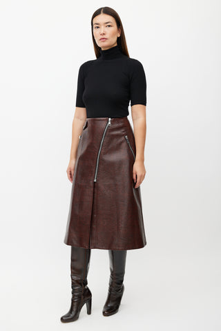 Beaufille Red Embossed Faux Leather Wrap Skirt