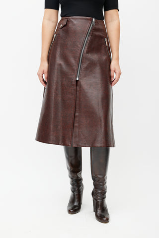 Beaufille Red Embossed Faux Leather Wrap Skirt