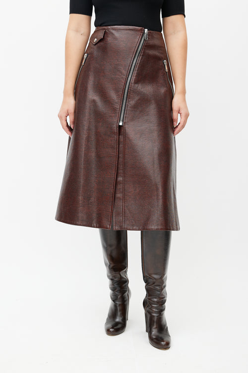 Beaufille Red Embossed Faux Leather Wrap Skirt