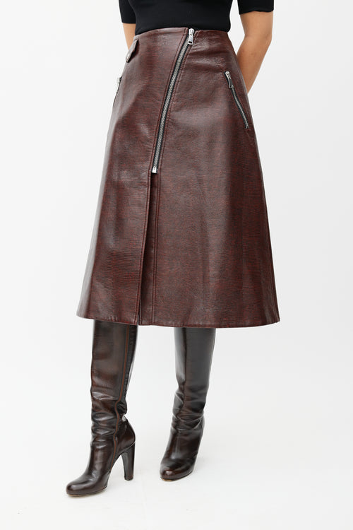 Beaufille Red Embossed Faux Leather Wrap Skirt