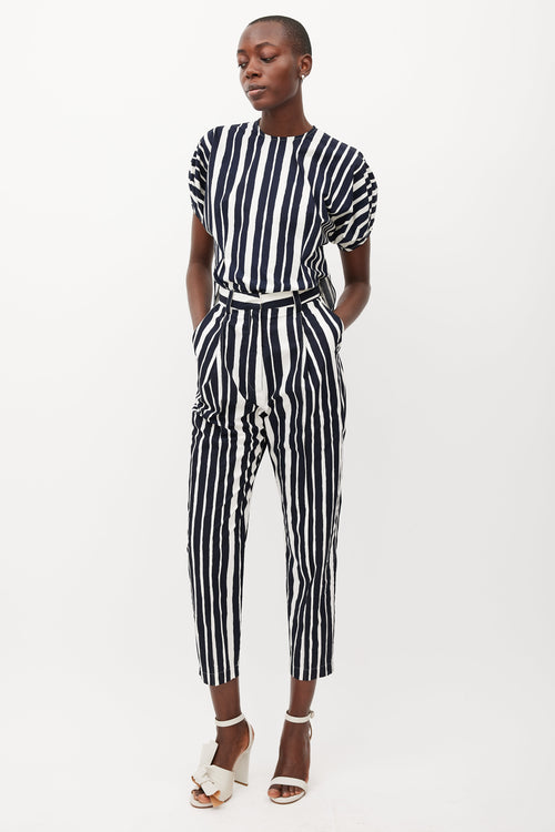 Beaufille White 
Navy Nova Striped Trouser