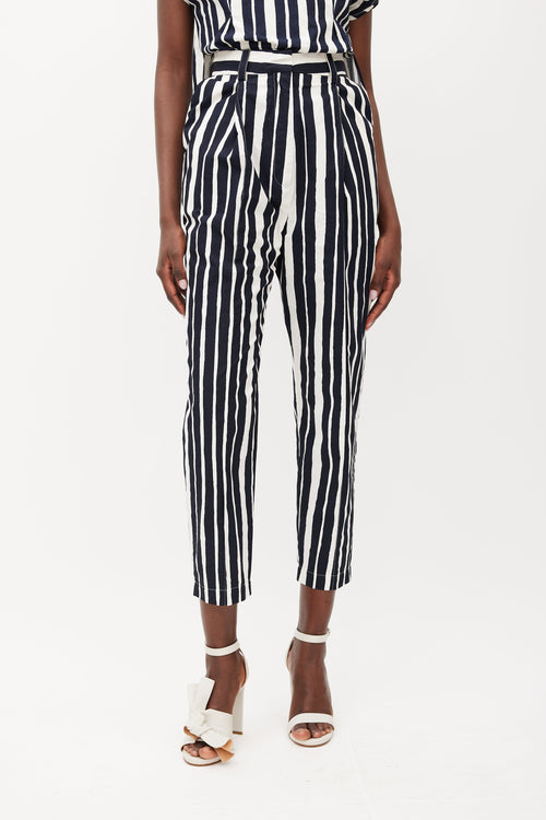 Beaufille White 
Navy Nova Striped Trouser