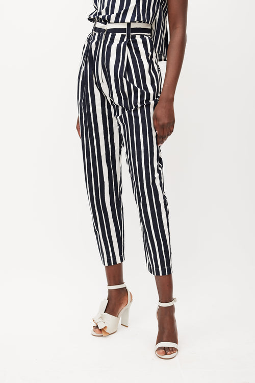 Beaufille White 
Navy Nova Striped Trouser