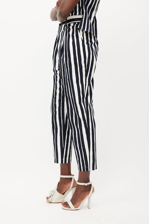 Beaufille White 
Navy Nova Striped Trouser